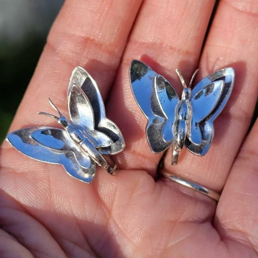 Vintage MONET 925 sterling silver 3D butterfly ea… - image 4