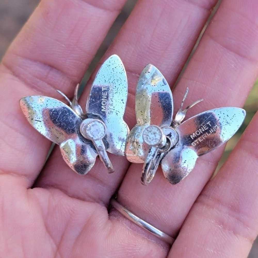 Vintage MONET 925 sterling silver 3D butterfly ea… - image 5