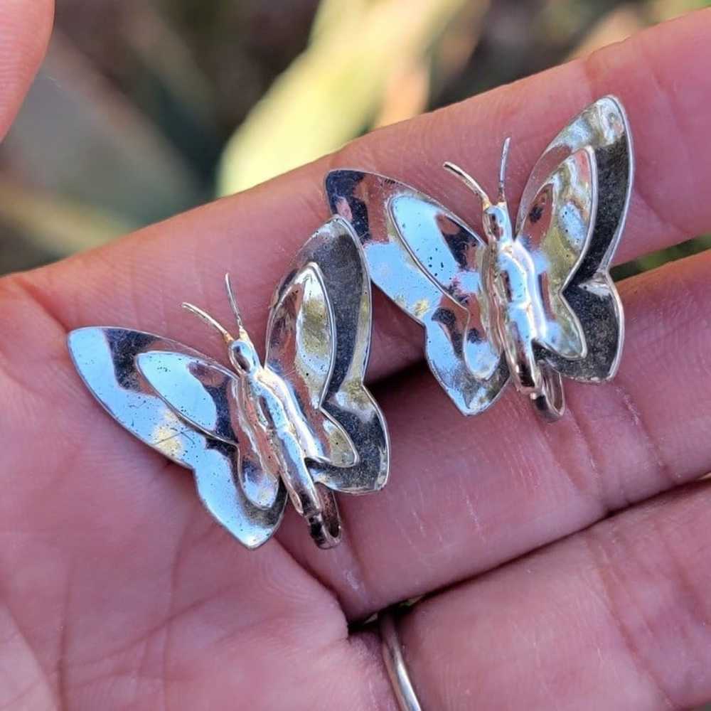 Vintage MONET 925 sterling silver 3D butterfly ea… - image 6