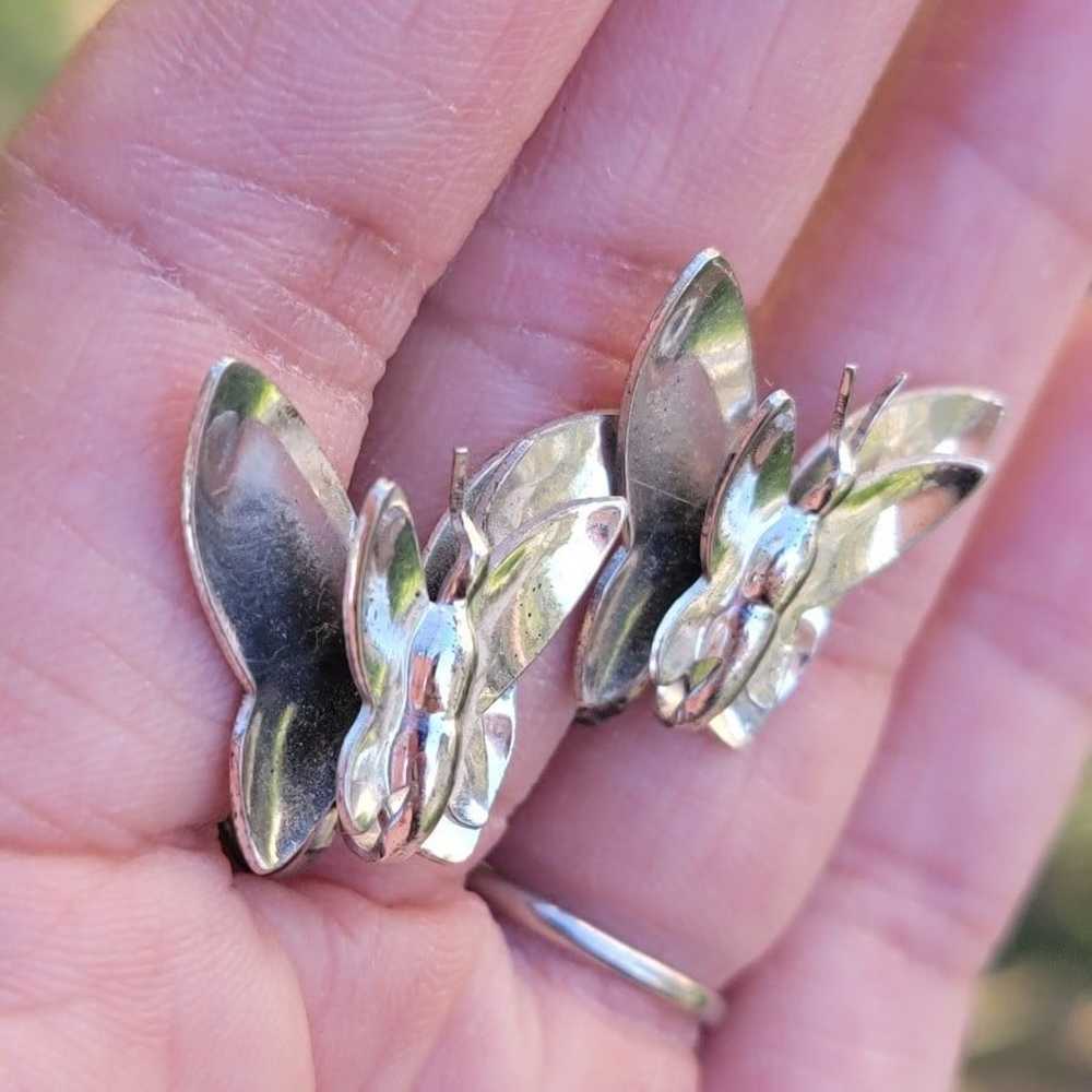 Vintage MONET 925 sterling silver 3D butterfly ea… - image 9