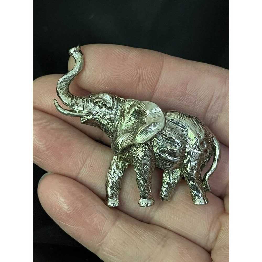 Vintage Elephant Brooch Pin By Art Silver Tone Go… - image 2