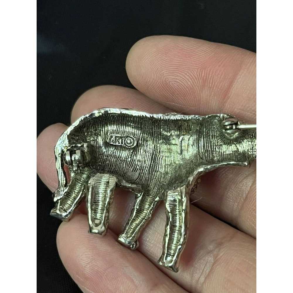 Vintage Elephant Brooch Pin By Art Silver Tone Go… - image 4