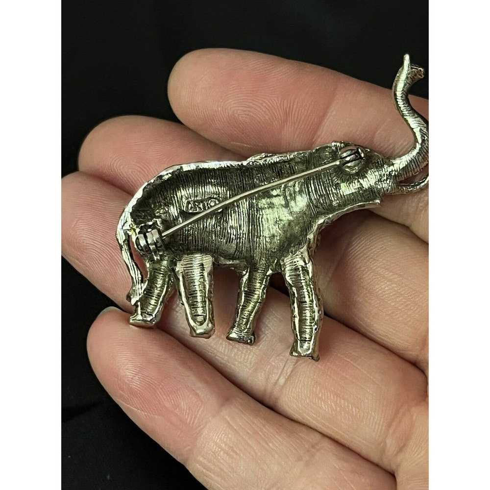 Vintage Elephant Brooch Pin By Art Silver Tone Go… - image 7