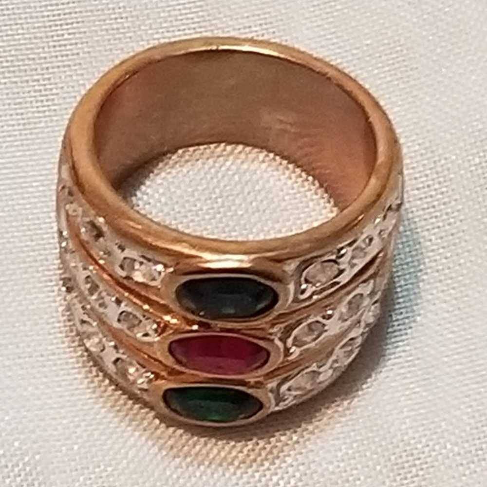 Vintage Costume Gold-Tone Tri-Stone Ring with Fau… - image 3