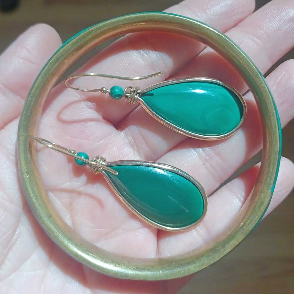 Vintage malachite bangle and earrings set. Green … - image 1