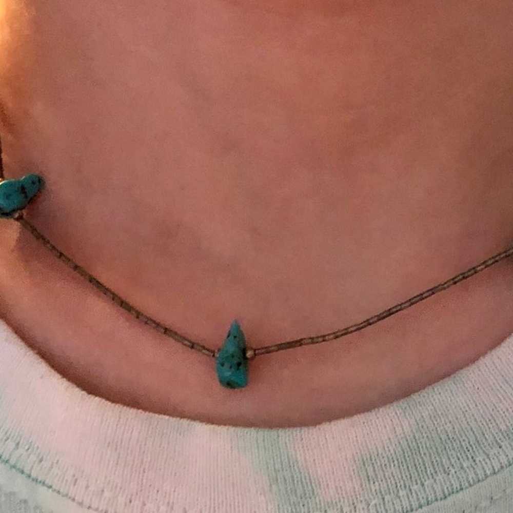 Vintage sterling silver and turquoise necklace 15" - image 1