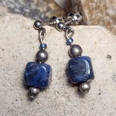 Vintage Lapis Lazuli Petite Drop Dangle Earrings - image 1