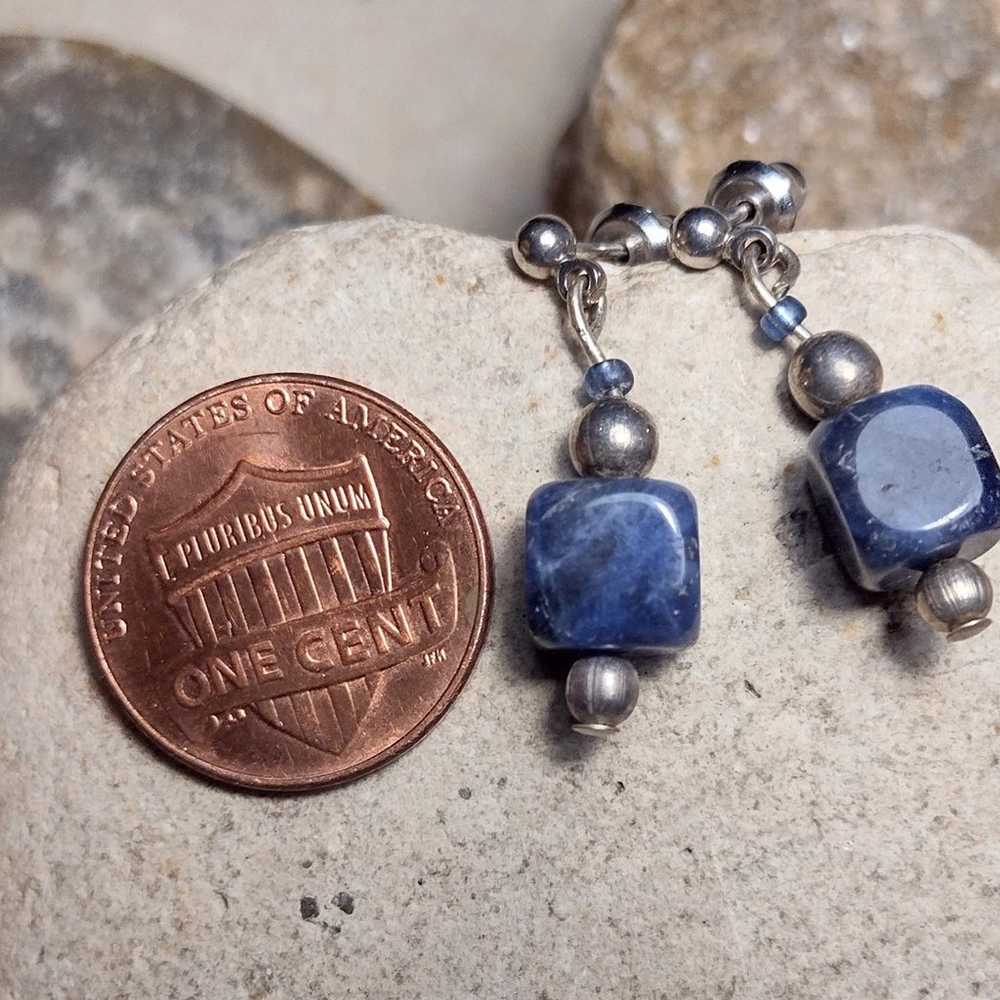 Vintage Lapis Lazuli Petite Drop Dangle Earrings - image 2