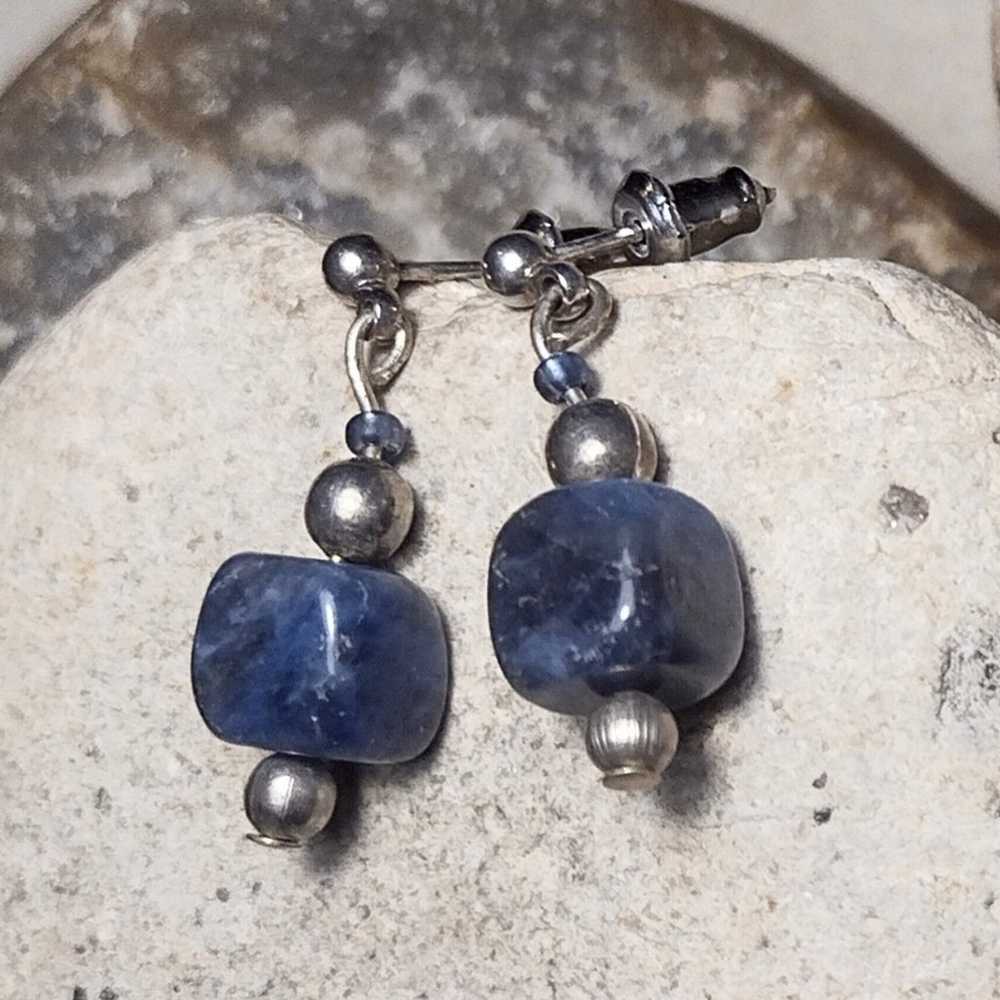 Vintage Lapis Lazuli Petite Drop Dangle Earrings - image 3