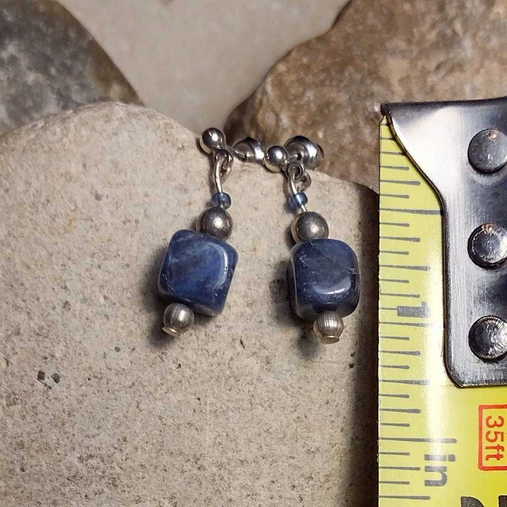 Vintage Lapis Lazuli Petite Drop Dangle Earrings - image 4