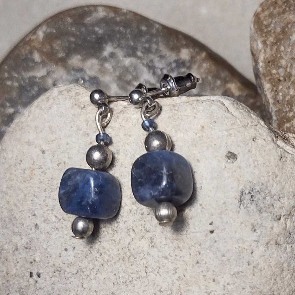 Vintage Lapis Lazuli Petite Drop Dangle Earrings - image 5