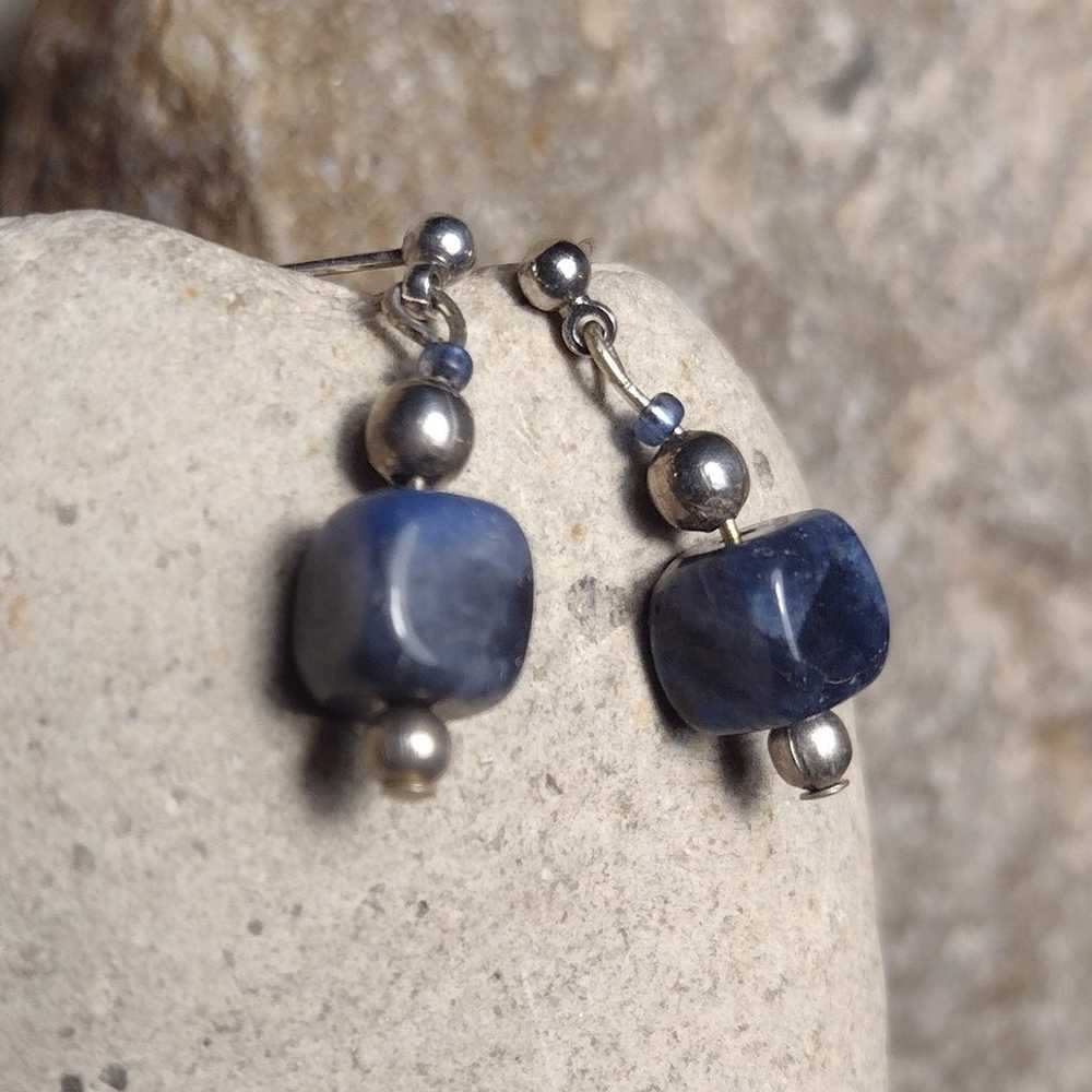 Vintage Lapis Lazuli Petite Drop Dangle Earrings - image 6