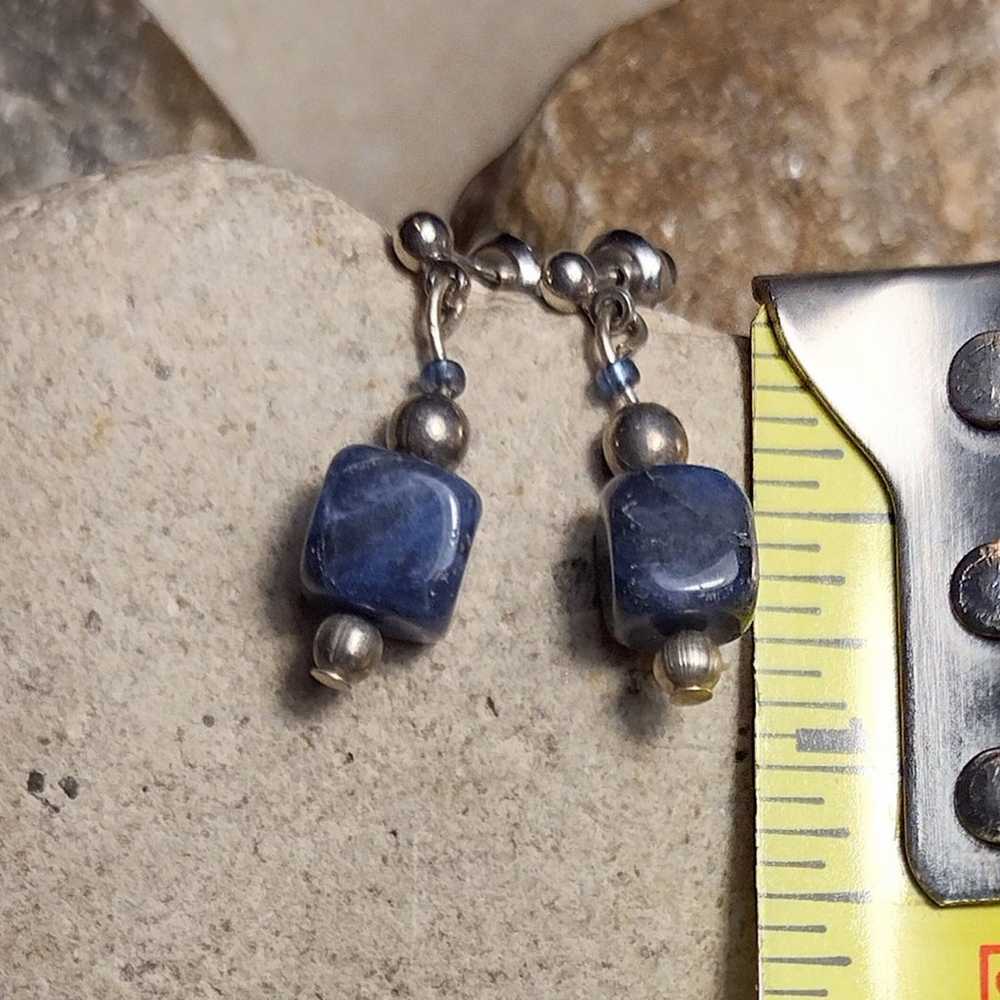 Vintage Lapis Lazuli Petite Drop Dangle Earrings - image 7