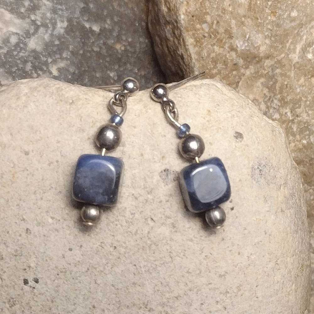 Vintage Lapis Lazuli Petite Drop Dangle Earrings - image 8