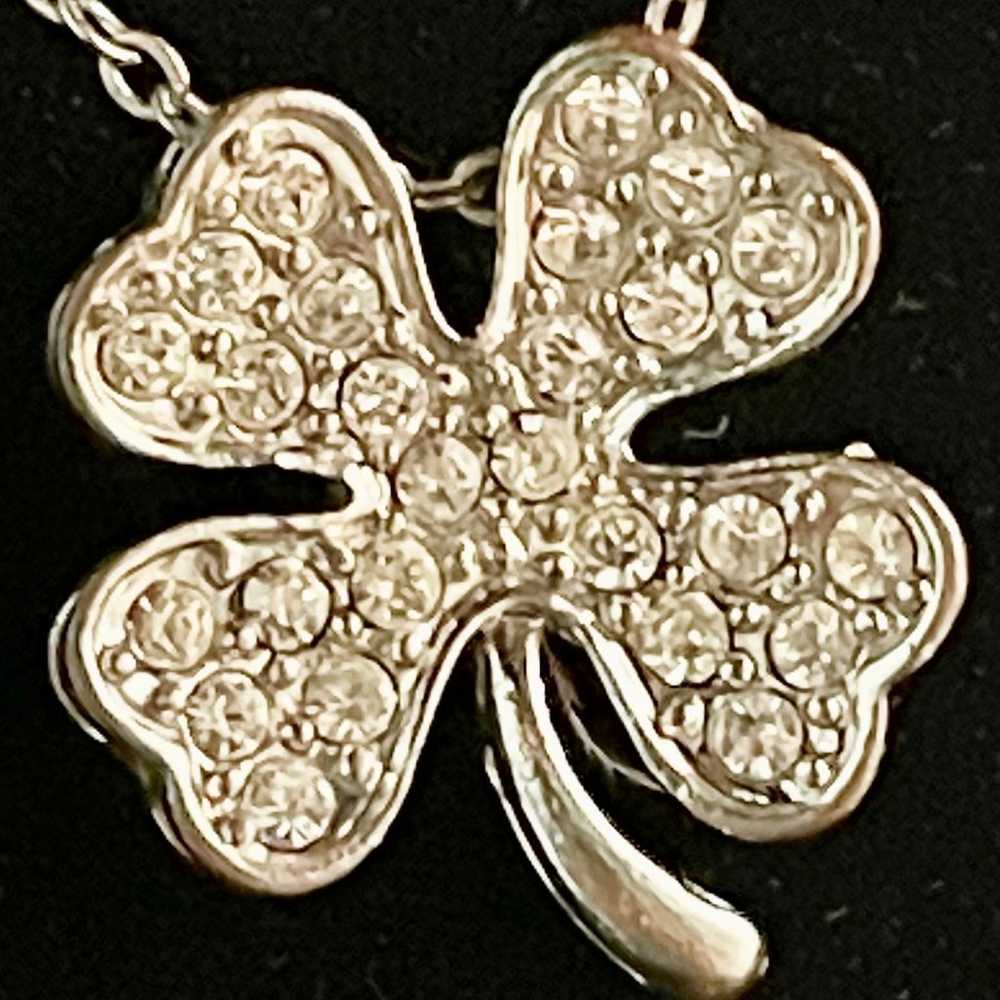 Vintage Crystal Rhinestone Four Leaf Clover Float… - image 3