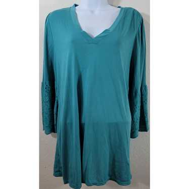 Other Time And Tru Teal Eyelet Bell 3/4 Sleeves T… - image 1