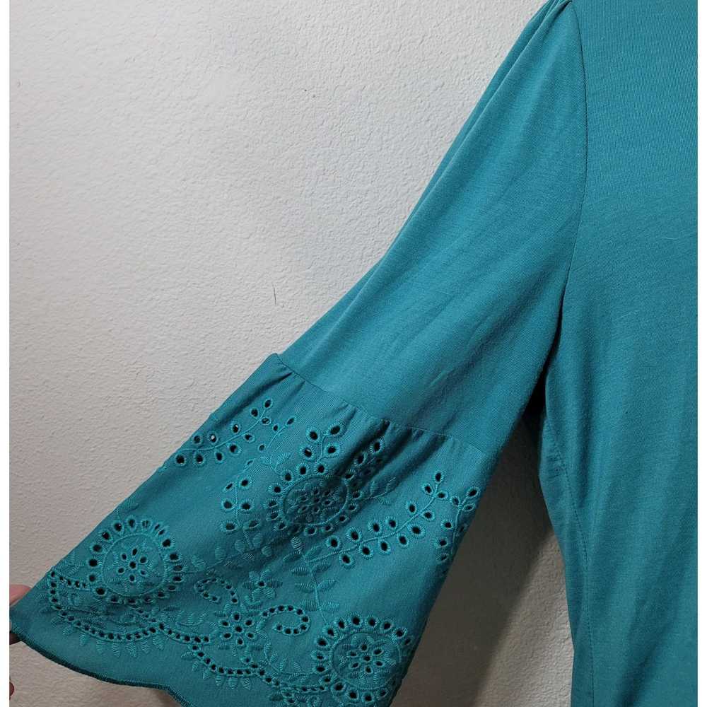 Other Time And Tru Teal Eyelet Bell 3/4 Sleeves T… - image 2