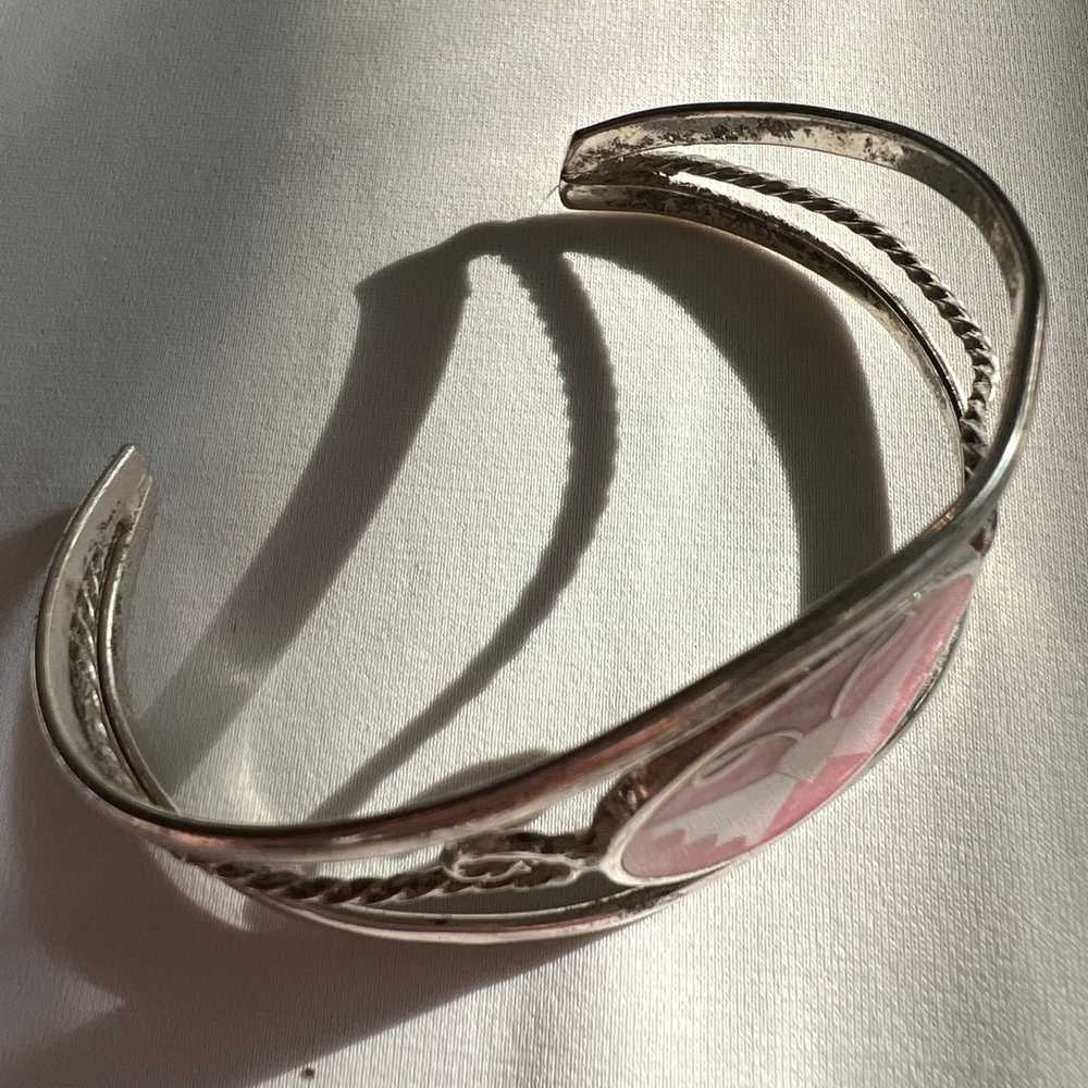 Mother of Pearl Pink Butterfly Silver Tone Mexico… - image 2