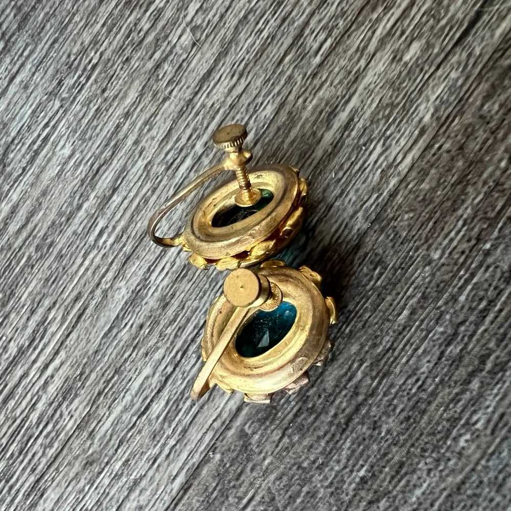 Vintage Aqua Glass Gem Clip On Earrings - image 3