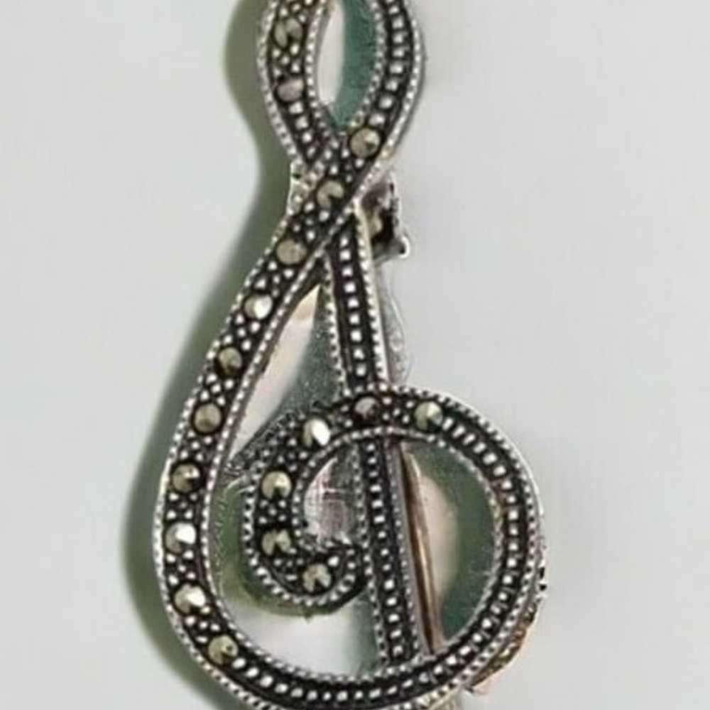 Vintage Sterling Silver & Marcasite Large Treble … - image 1