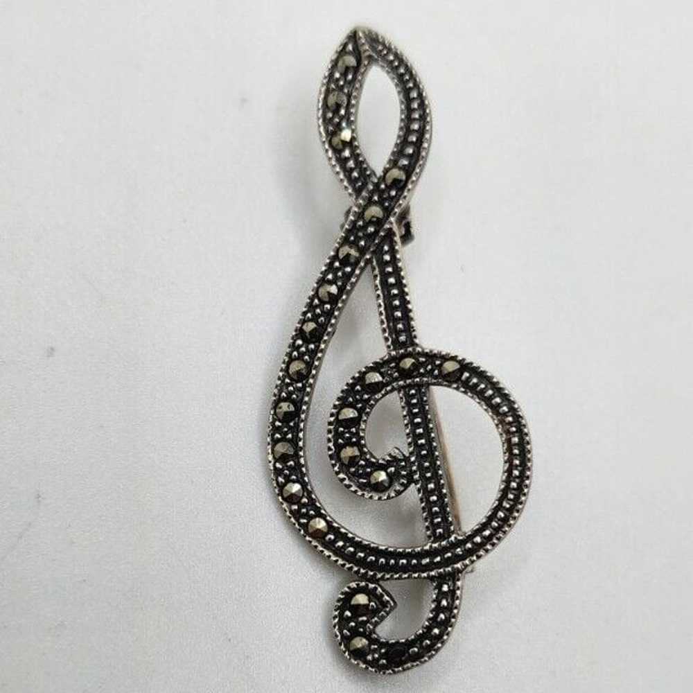 Vintage Sterling Silver & Marcasite Large Treble … - image 2