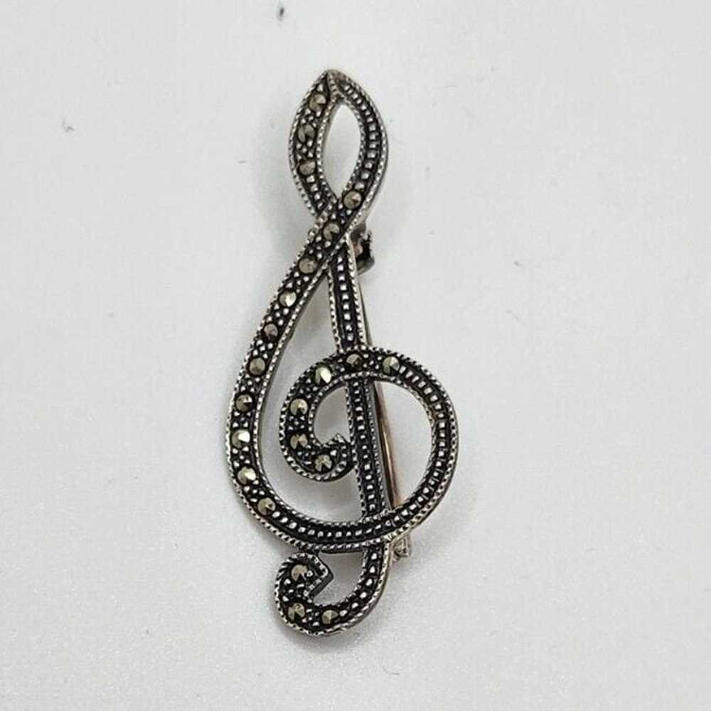 Vintage Sterling Silver & Marcasite Large Treble … - image 3