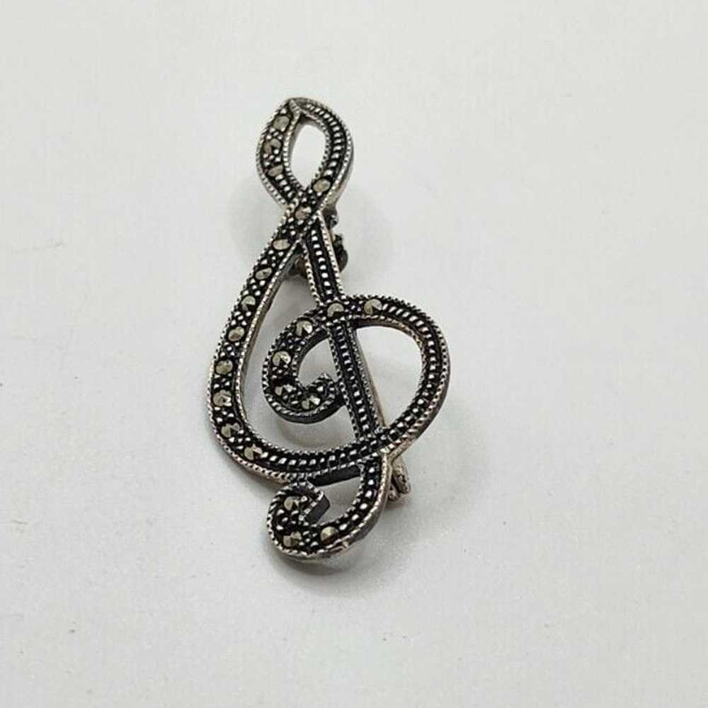 Vintage Sterling Silver & Marcasite Large Treble … - image 4