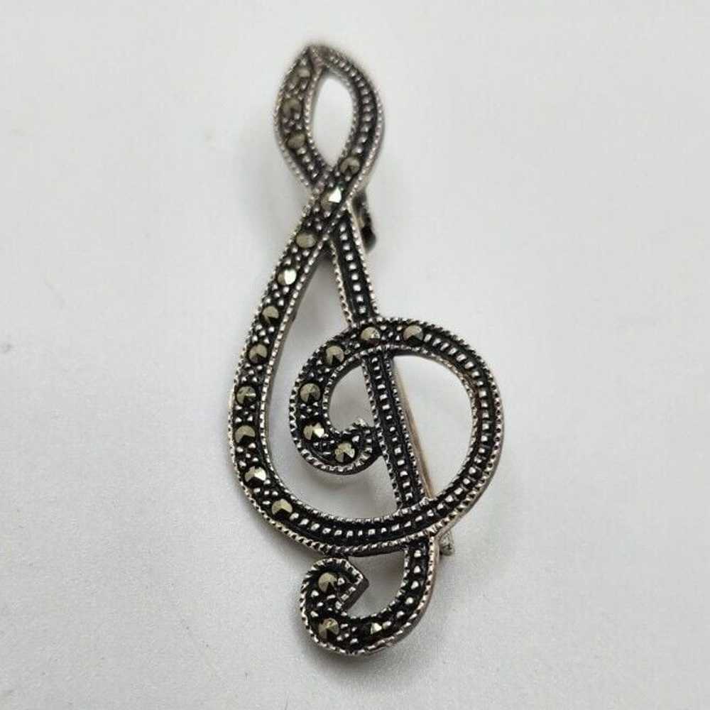 Vintage Sterling Silver & Marcasite Large Treble … - image 8