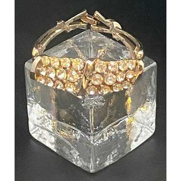 Coro Gold Tone Panel Link Bracelet Clear Rhinesto… - image 1