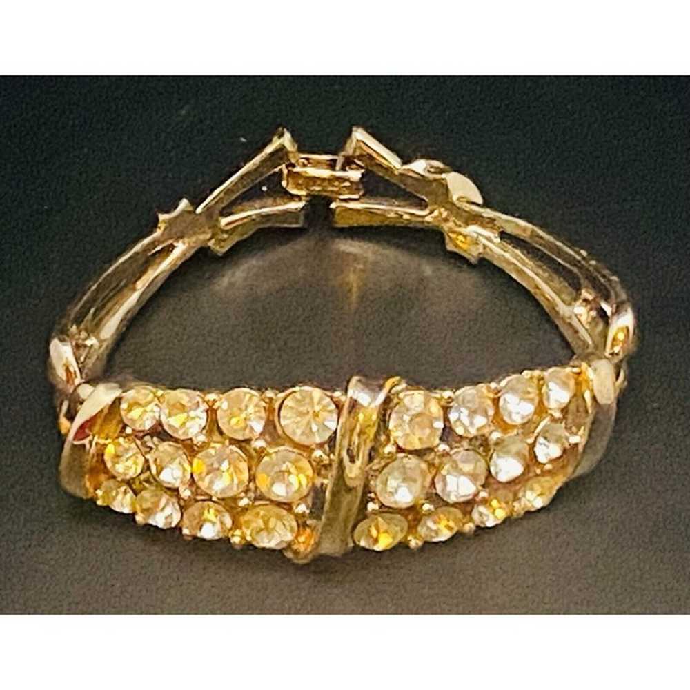 Coro Gold Tone Panel Link Bracelet Clear Rhinesto… - image 7