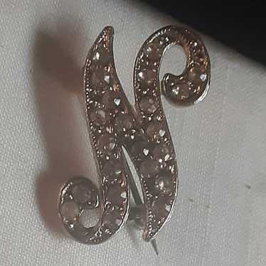 Vintage N Initial Silvertone Brooch