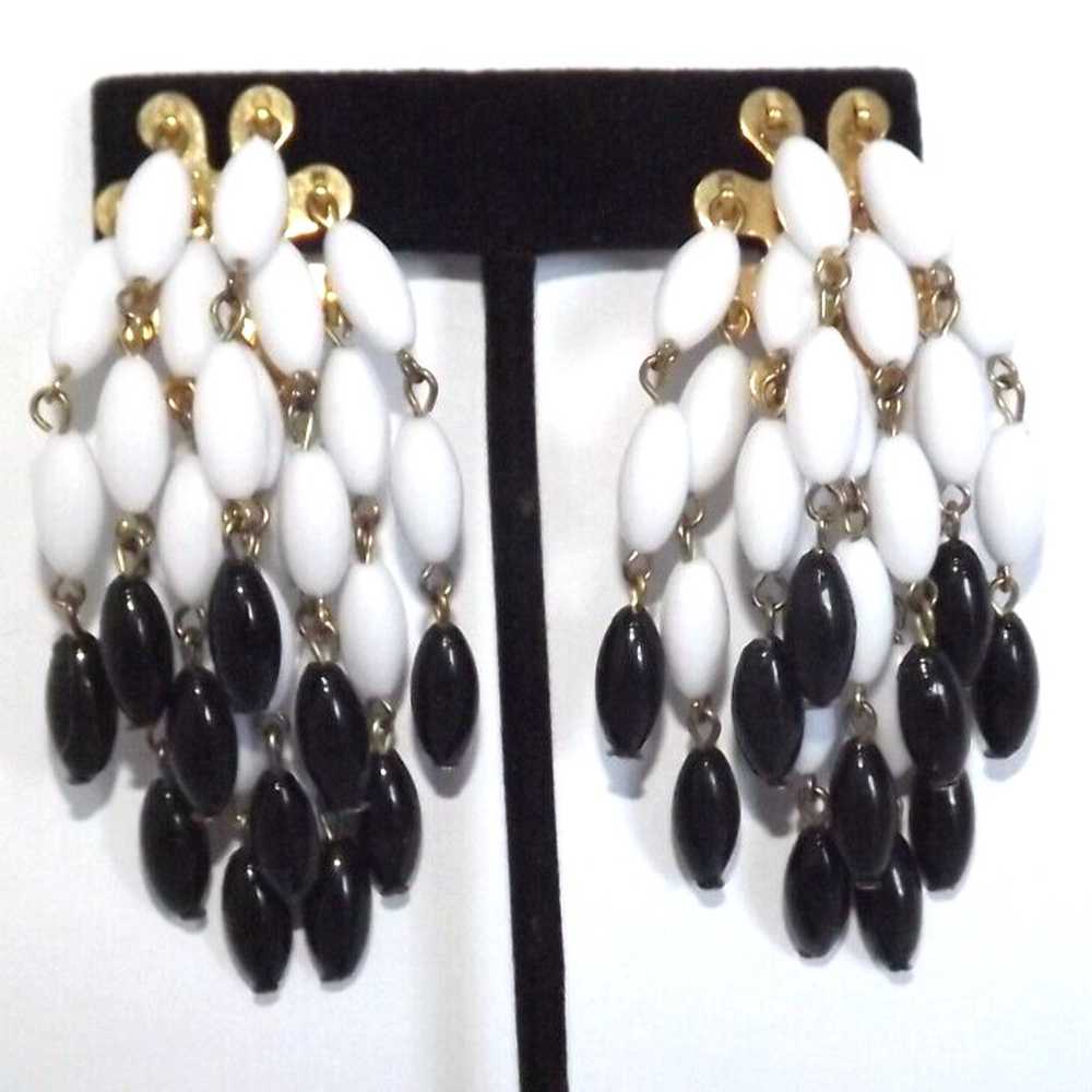 Vintage Waterfall Lucite Beaded Dangle Clip On Ea… - image 12