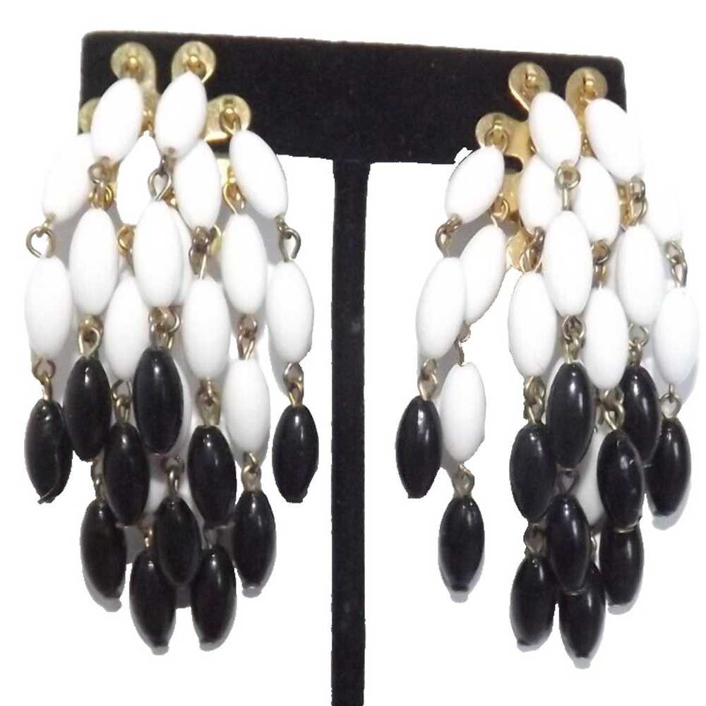 Vintage Waterfall Lucite Beaded Dangle Clip On Ea… - image 9