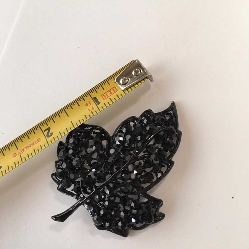 Vintage Brooch Pin Black Leaf Rhinestone Marked W… - image 2