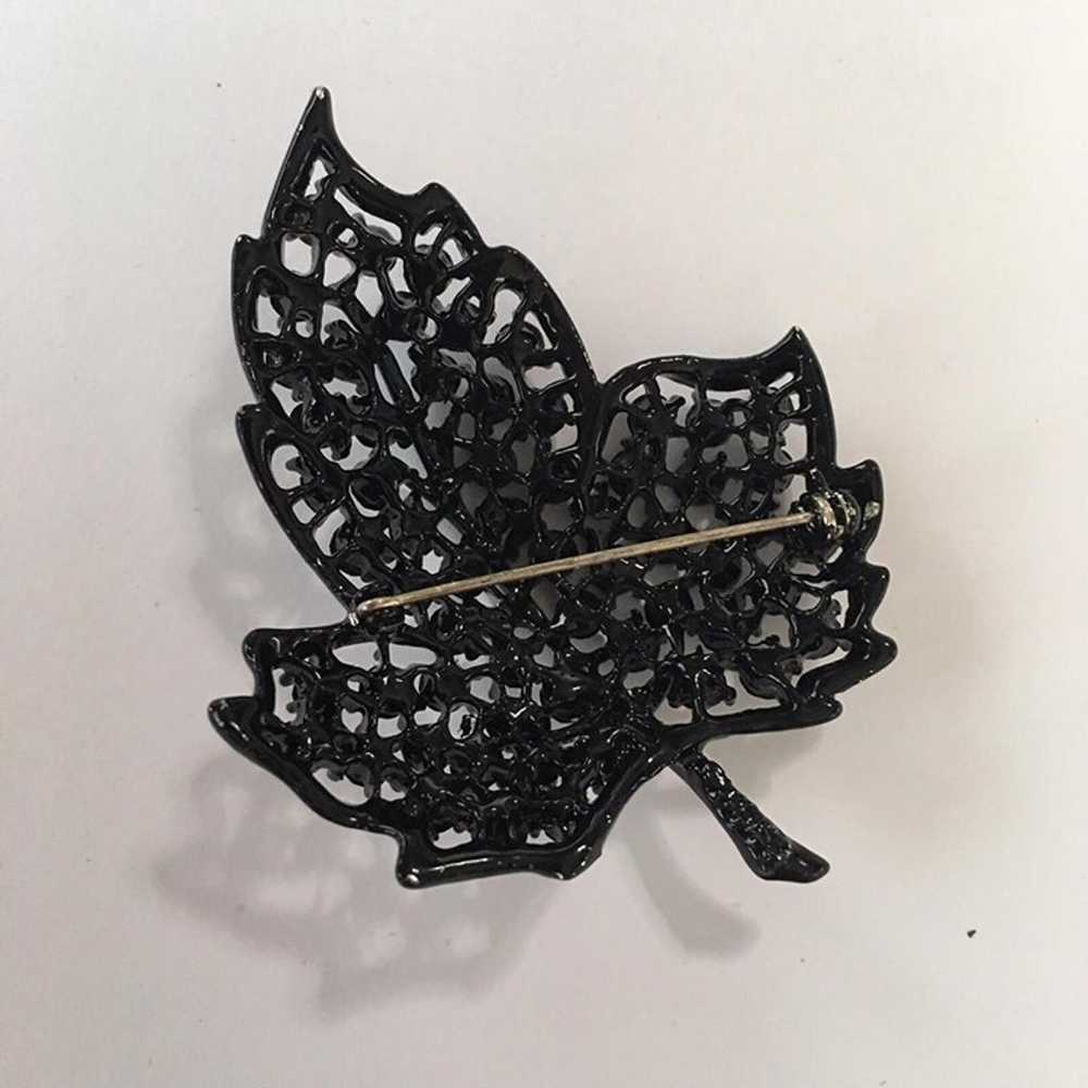 Vintage Brooch Pin Black Leaf Rhinestone Marked W… - image 8