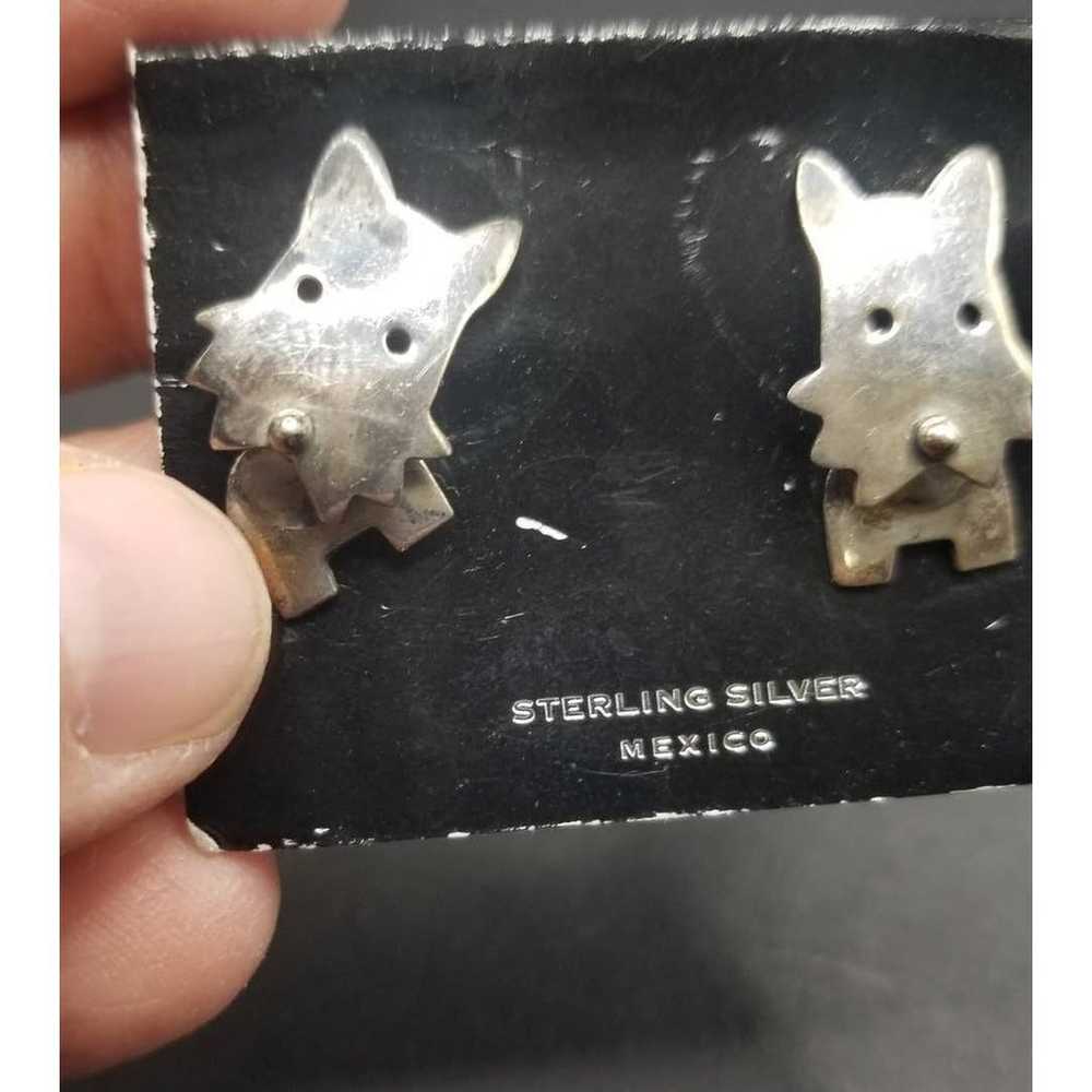 Sterling silver Scottie dog earring and metal pin… - image 3