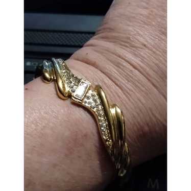 Gorgeous vintage gold and rhinestone clamp bracel… - image 1