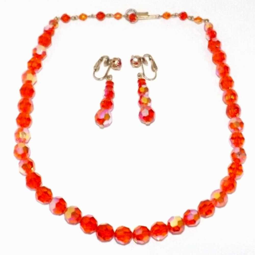 Vintage Tangerine Orange & Faceted AB Glass Bead … - image 1