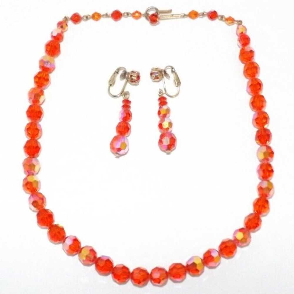 Vintage Tangerine Orange & Faceted AB Glass Bead … - image 3