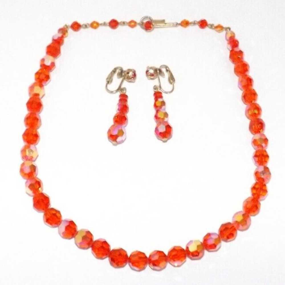 Vintage Tangerine Orange & Faceted AB Glass Bead … - image 4