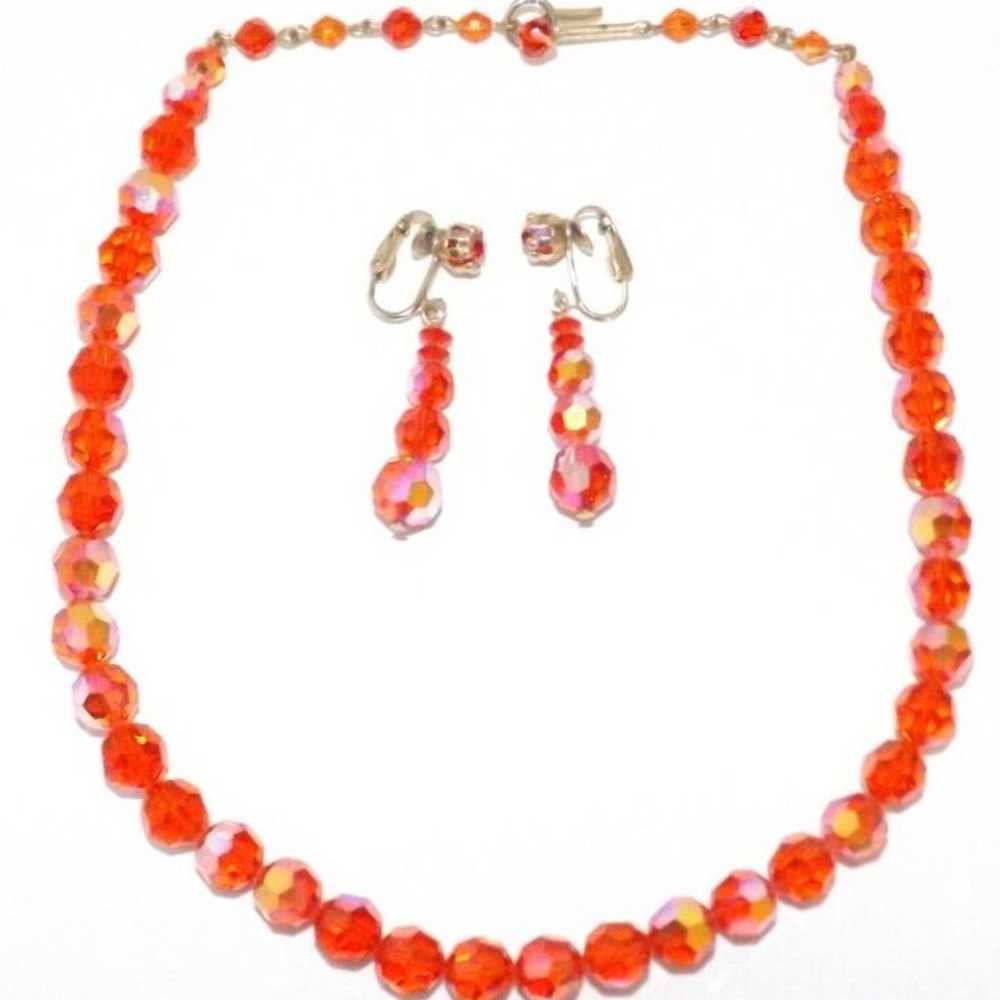 Vintage Tangerine Orange & Faceted AB Glass Bead … - image 6