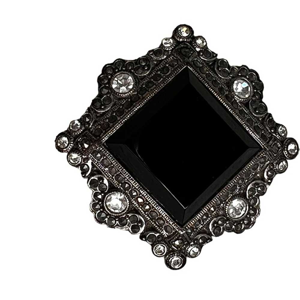 Vintage Monet Brooch Pin Black Glass Rhinestone A… - image 1