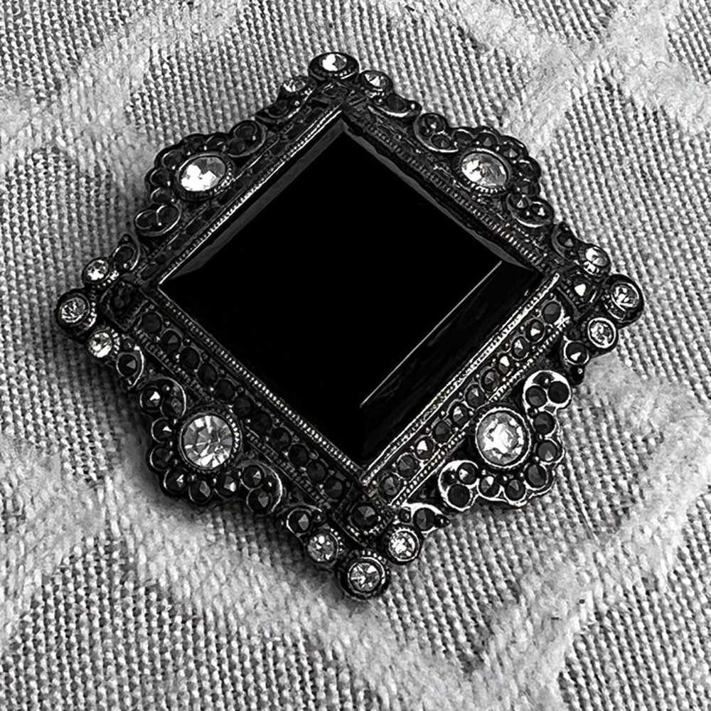 Vintage Monet Brooch Pin Black Glass Rhinestone A… - image 3