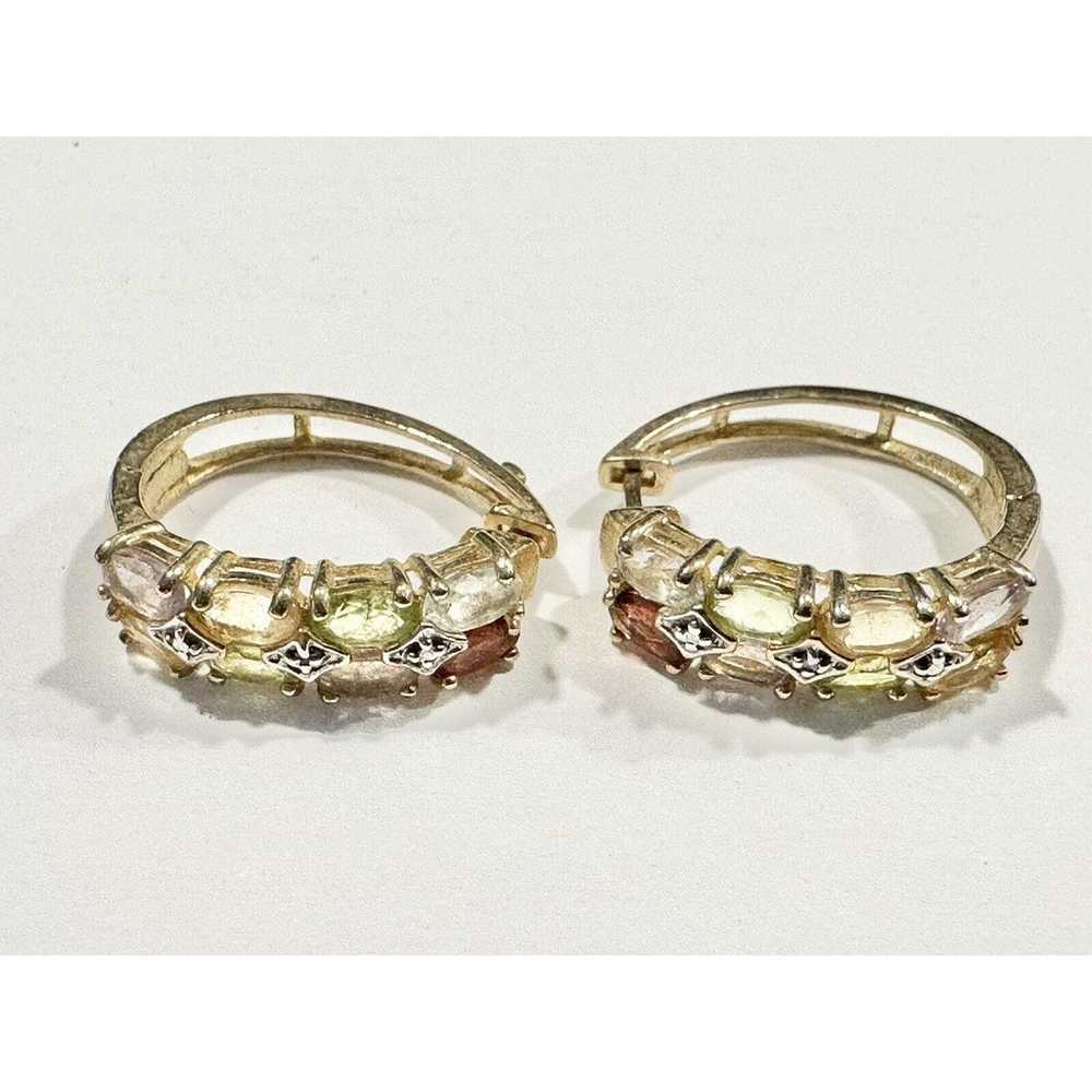 .925 Sterling Silver Gold Tone Earrings Gemstones - image 1