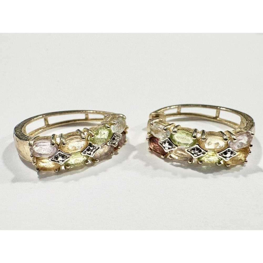 .925 Sterling Silver Gold Tone Earrings Gemstones - image 3