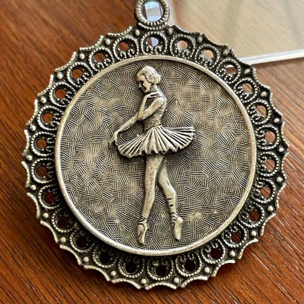 Vintage Silver Tone Round Ballerina Pendant - image 1