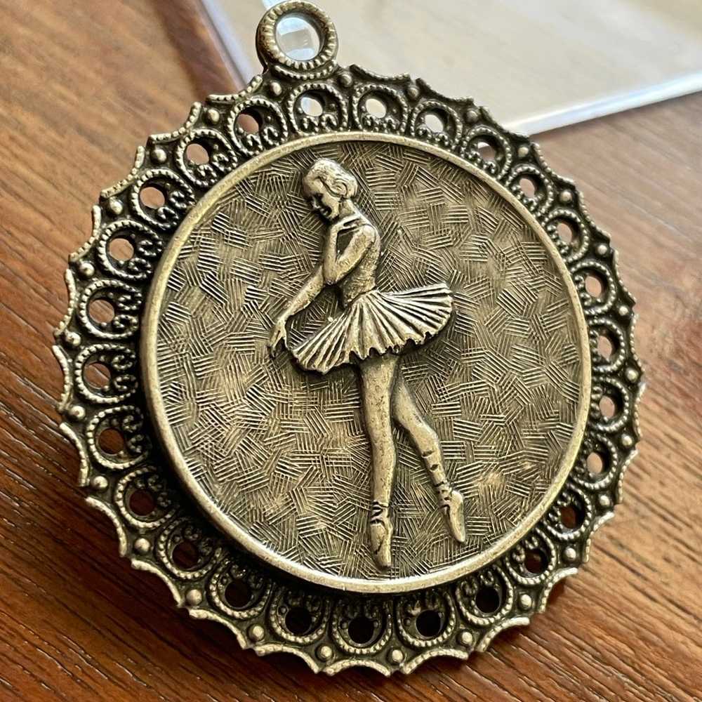 Vintage Silver Tone Round Ballerina Pendant - image 3