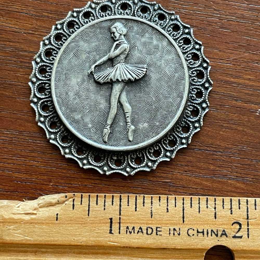 Vintage Silver Tone Round Ballerina Pendant - image 4