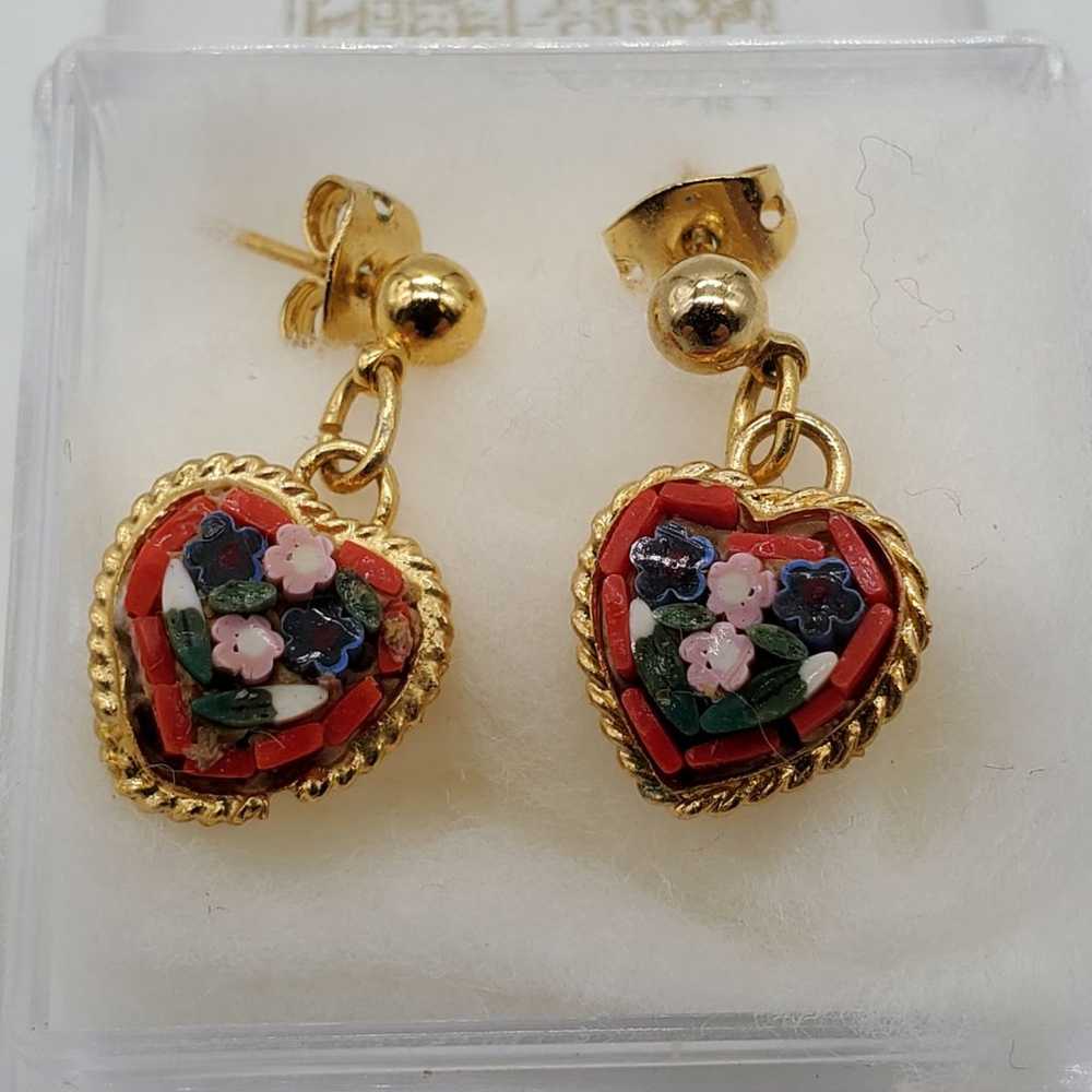 Vintage Italian Mosaic heart Earrings - image 1