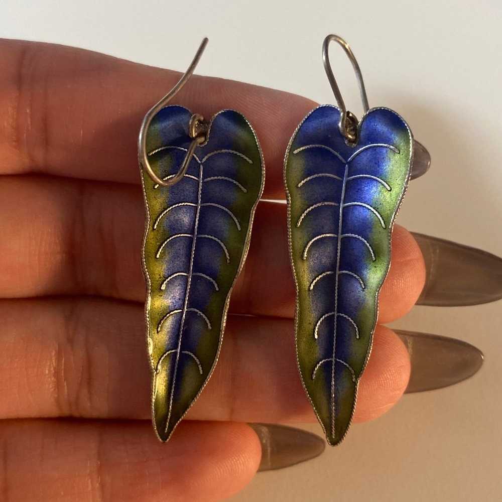 Vintage Sterling Silver Leaf Earrings - image 1